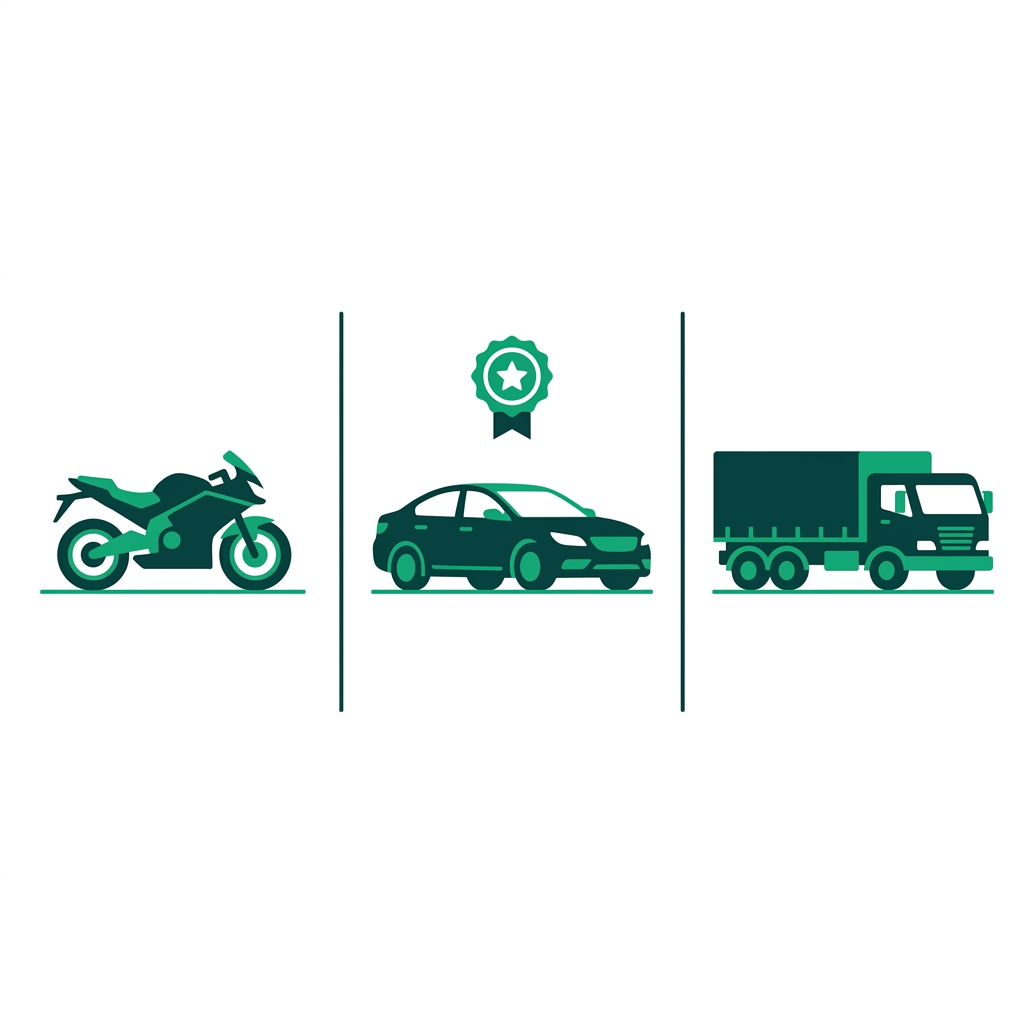 Catégories de permis : moto (A), voiture (B), camion (C)